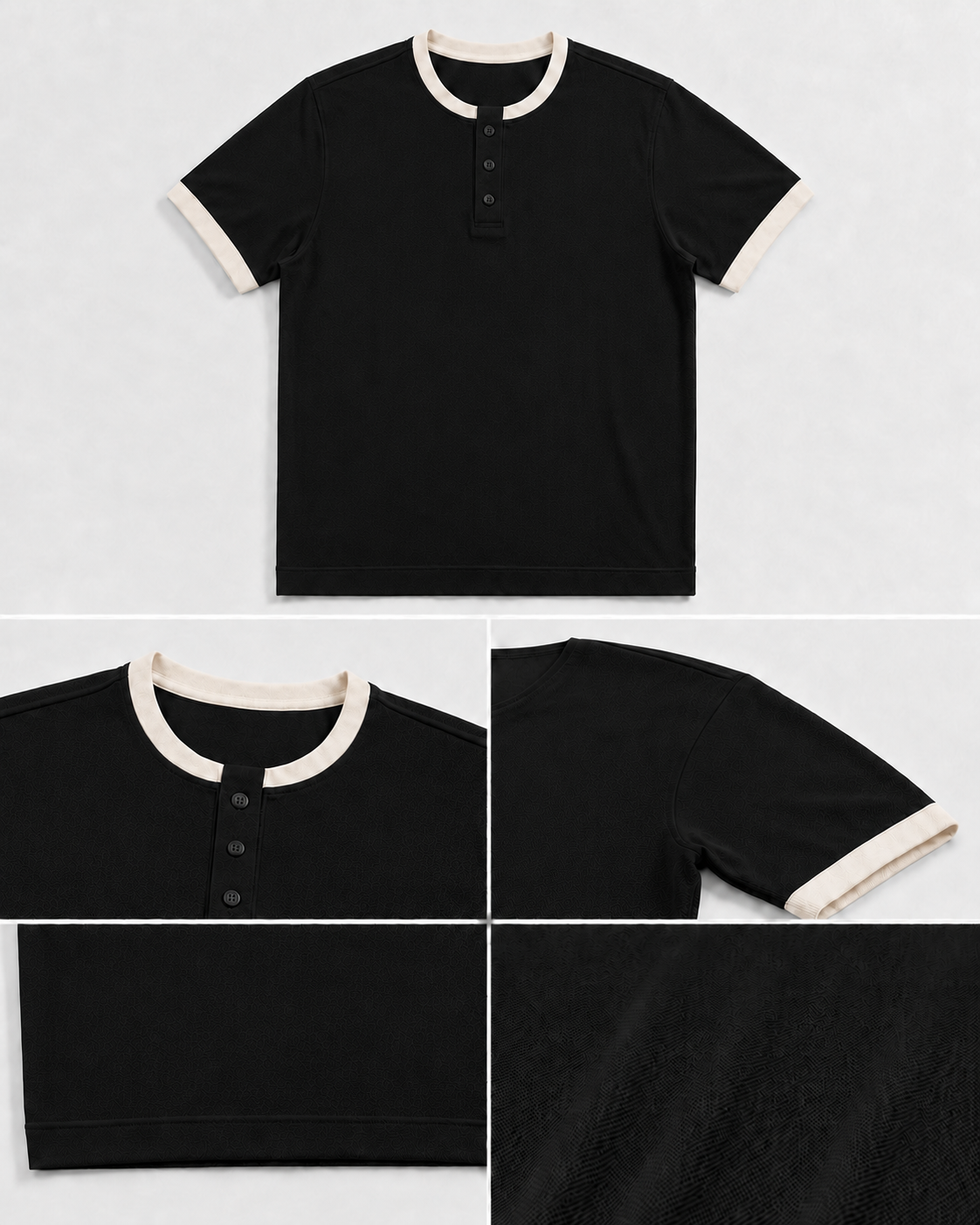 VORIX Contrast Ringer Henley in Black - Front View