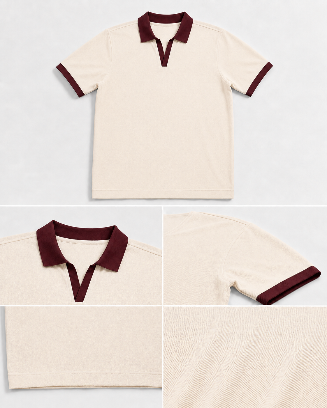 VORIX Contrast Collar Polo in White - Front View