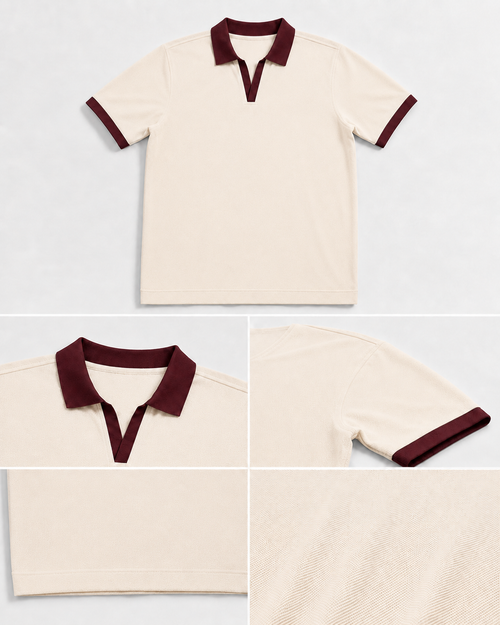 VORIX Contrast Collar Polo in White - Front View