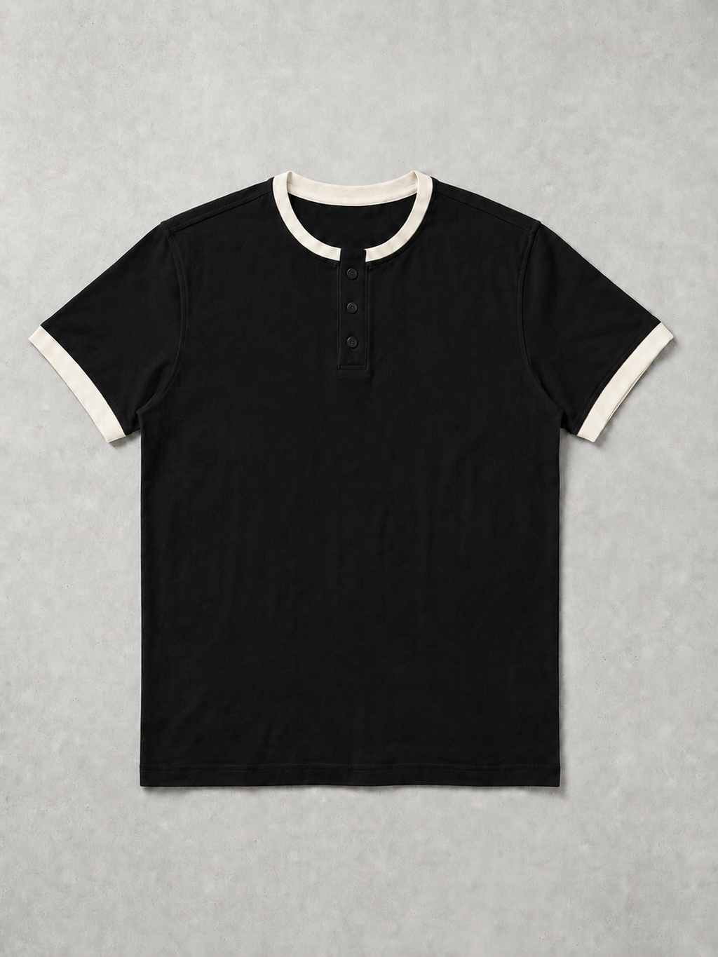 VORIX Contrast Ringer Henley in Black - Detail View
