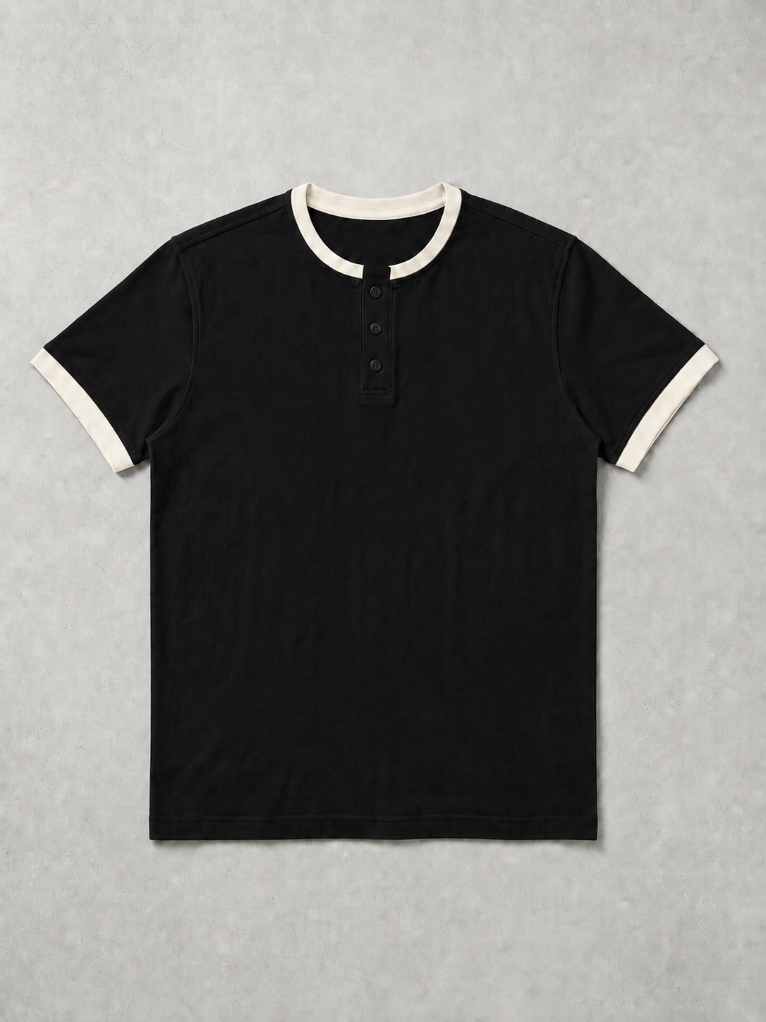VORIX Contrast Ringer Henley in Black - Detail View